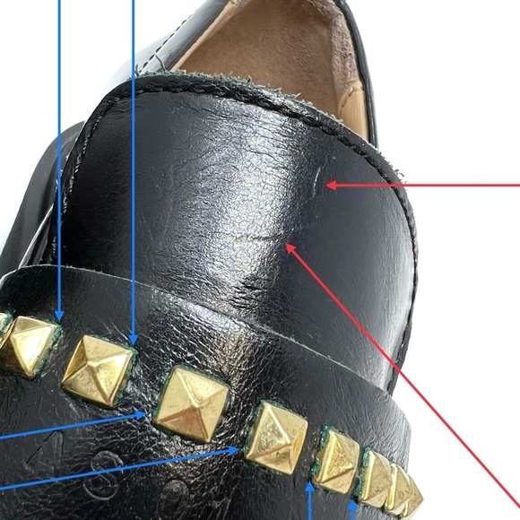 Allsaints Lola Studded Apron Toe Loafers Women's Size 6 Black Leather Gold Stud - Picture 7 of 14